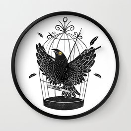 Black Raven in a cage Wall Clock