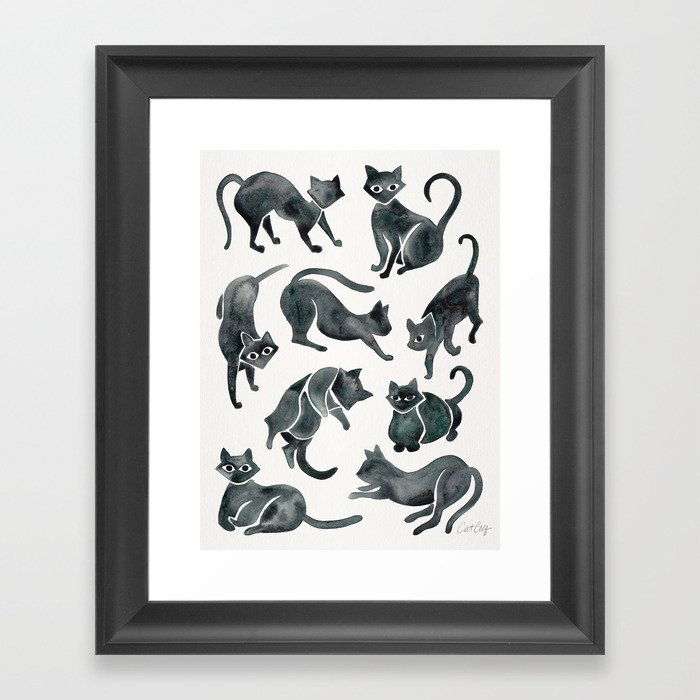 Cat Positions – Black Palette Framed Art Print
