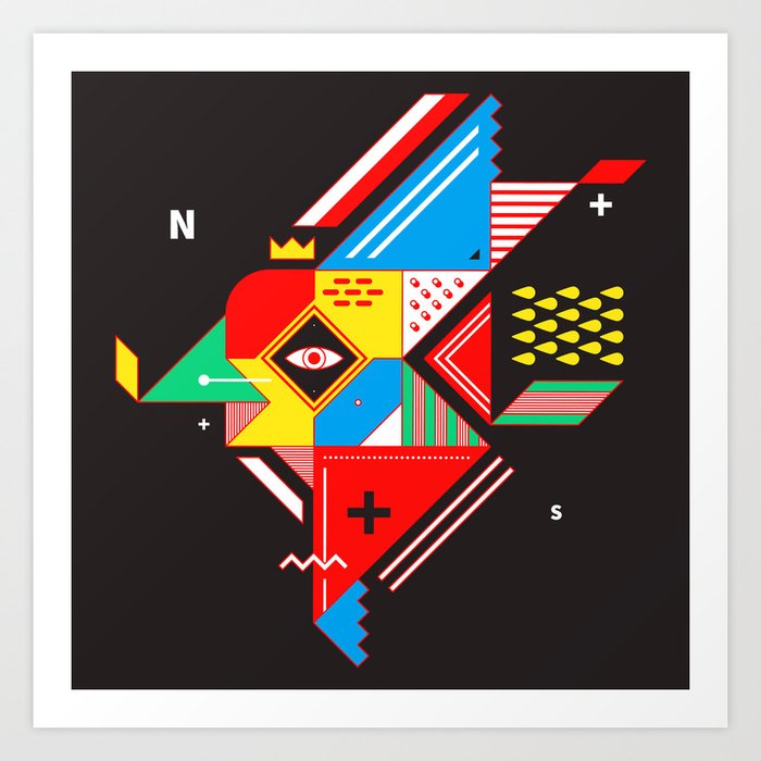 Vintage Abstract Art Colorful Geometric Shape Pattern With An Eye