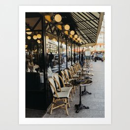 Cafe terrace in Paris during the spring, France | Street view | Pastel colored buildings | Travel photography fine art Art Print