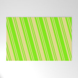 [ Thumbnail: Tan & Green Colored Lines Pattern Welcome Mat ]