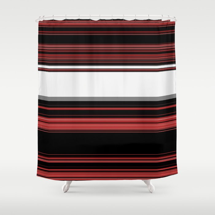 red and gray shower curtain