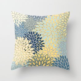 Modern, Abstract, Flower Garden, Blue, Yellow, Gray Throw Pillow