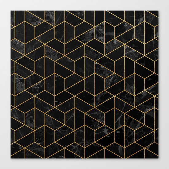 Black Marble Hexagonal Pattern Canvas Print