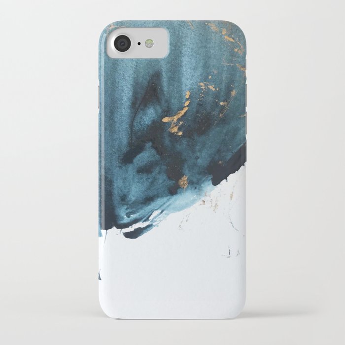 A Minimal Sapphire and Gold Abstract piece in blue white and gold by Alyssa Hamilton Art  iPhone Case
