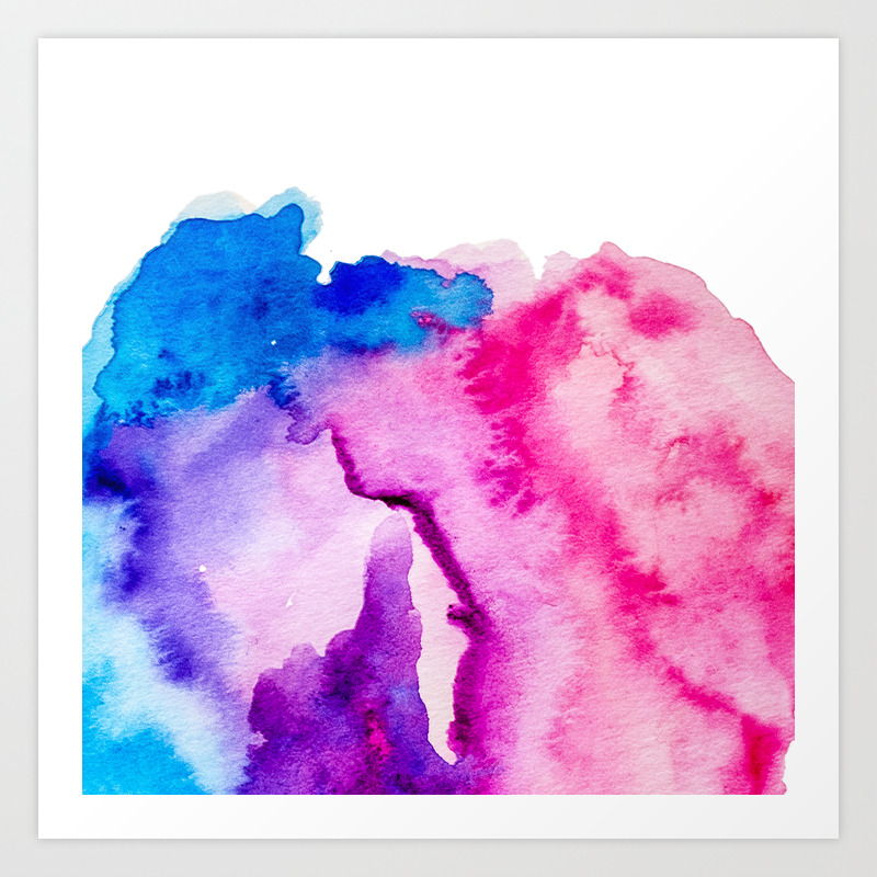 Modern Pink Blue Abstract Watercolor Wash Paint Art Print By