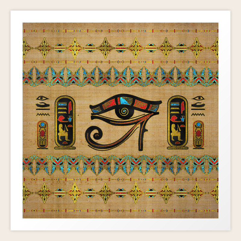 egyptian eye of horus ornament on papyrus art print by creativemotions society6
