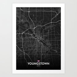 Youngstown, Ohio, United States - Dark City Map Art Print