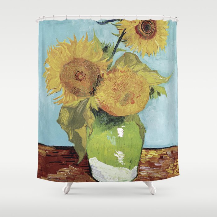 Vase with Three Sunflowers Shower Curtain