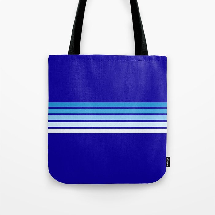 Minimal Maritime Abstract Retro Stripes 70s Style on Blue - Oceanica Tote Bag
