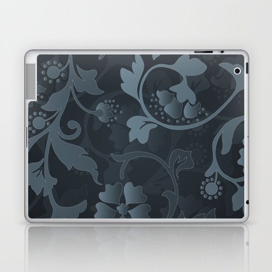 Grey & Black Color  Gradient Funar & Floral  Design Laptop & iPad Skin