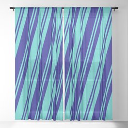 [ Thumbnail: Blue & Turquoise Colored Pattern of Stripes Sheer Curtain ]