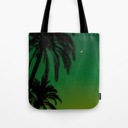 Tropical Palm Tree Silhouette Green Ombre Sunset Crescent Moon At Night Tote Bag
