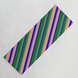 [ Thumbnail: Slate Gray, Light Salmon, Blue & Green Colored Lines/Stripes Pattern Yoga Mat ]