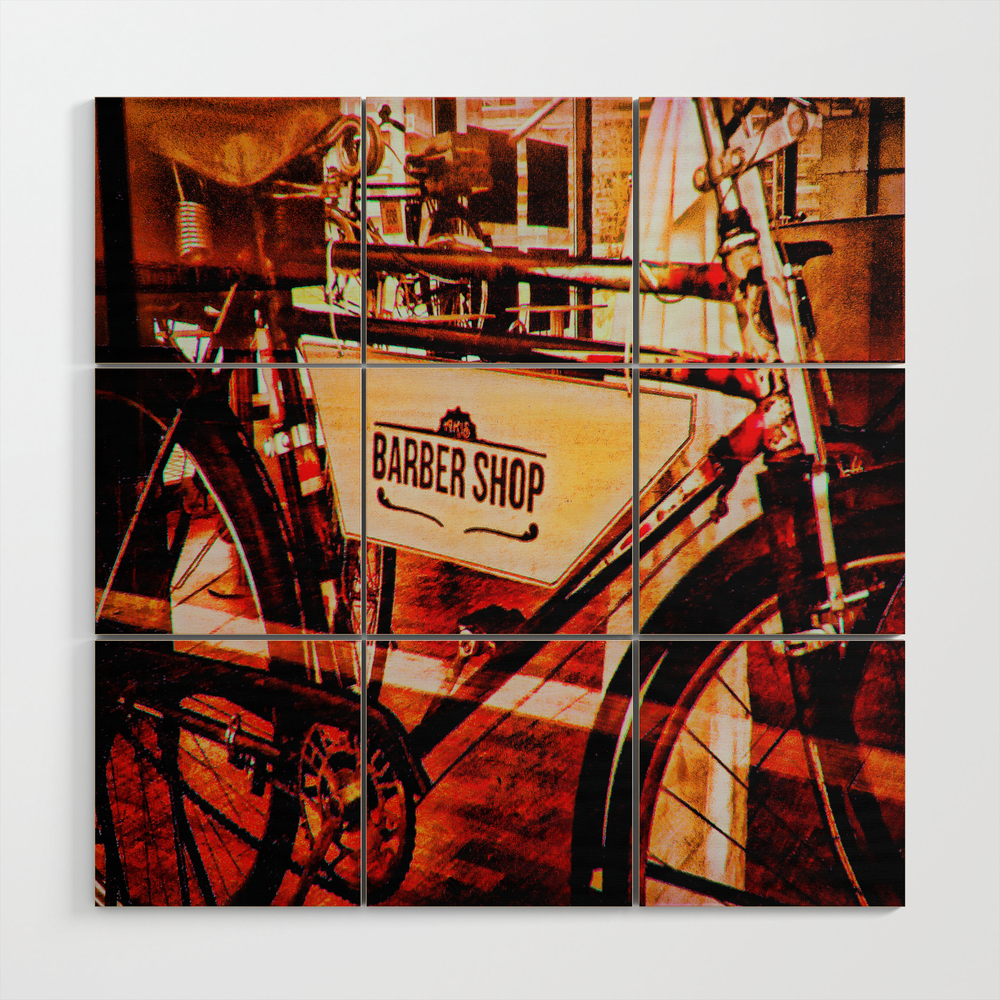 Barber Shop Vintage Photograph Of An Antique Bicycle Wood Wall Art by katerina_ez