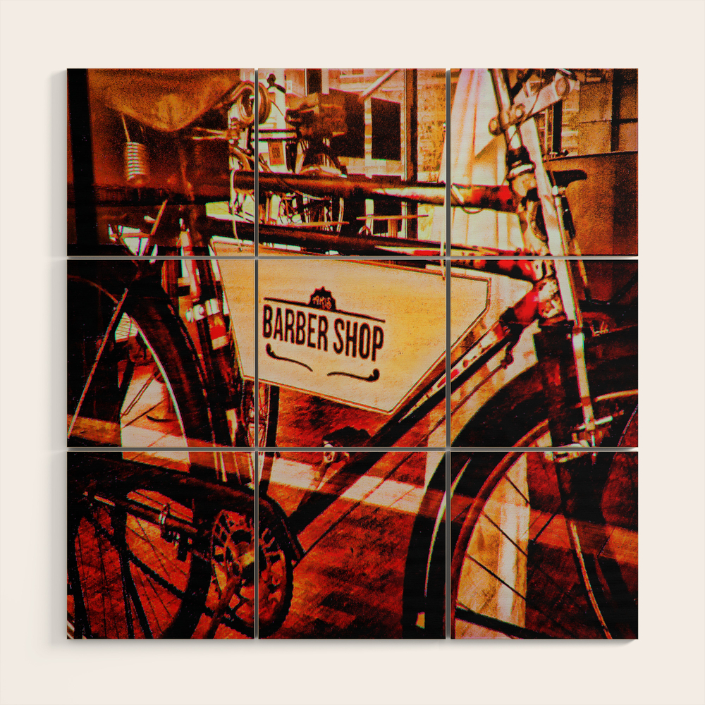 Barber Shop Vintage Photograph Of An Antique Bicycle Wood Wall Art by katerina_ez