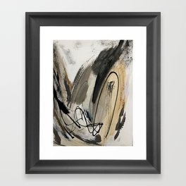 Drift [5]: a neutral abstract mixed media piece in black, white, gray, brown Framed Art Print