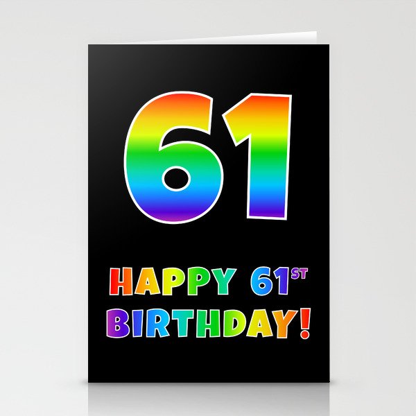 HAPPY 61ST BIRTHDAY - Multicolored Rainbow Spectrum Gradient Stationery Cards