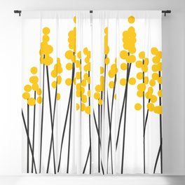 Hello Spring! Yellow/Black Retro Plants on White #decor #society6 #buyart Blackout Curtain