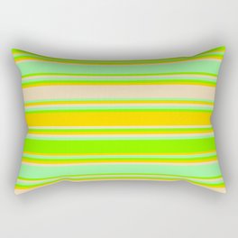 [ Thumbnail: Green, Chartreuse, Yellow & Tan Colored Stripes/Lines Pattern Rectangular Pillow ]