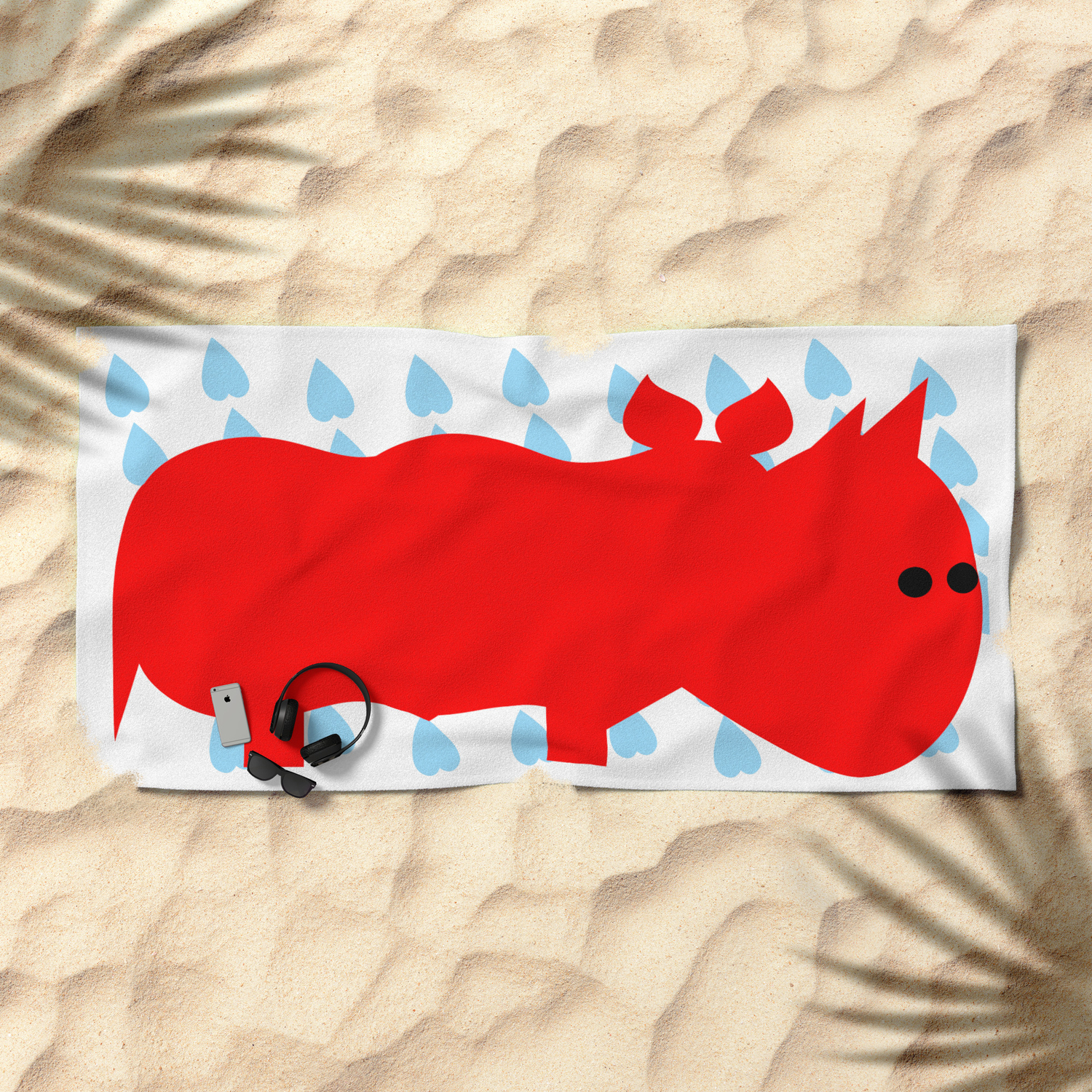 Red Rhino In Rain Beach Towel By Bellebunsnyc Society6