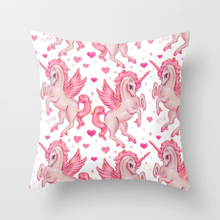 Pink Unicorn Pegasus Throw Pillow