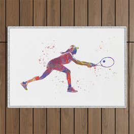 Female tennis player in watercolor Outdoor Rug