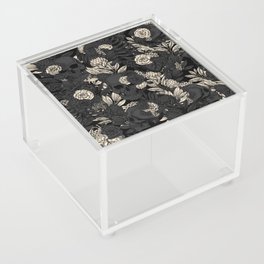 Skulls and Flowers Black Beige Vintage Acrylic Box