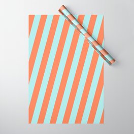 [ Thumbnail: Turquoise and Coral Colored Stripes Pattern Wrapping Paper ]