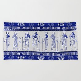 Egyptian Gods and Ornamental border - blue and grey Beach Towel
