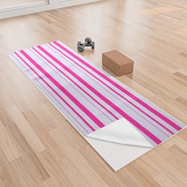 [ Thumbnail: Lavender and Deep Pink Colored Lined Pattern Yoga Towel ]