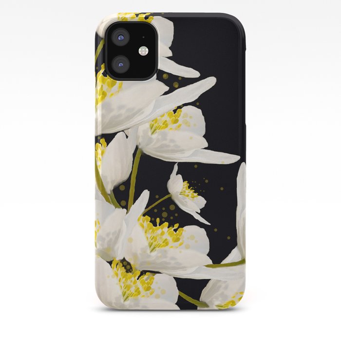 White Flowers On A Black Background Iphone Case By Pivivikstrm