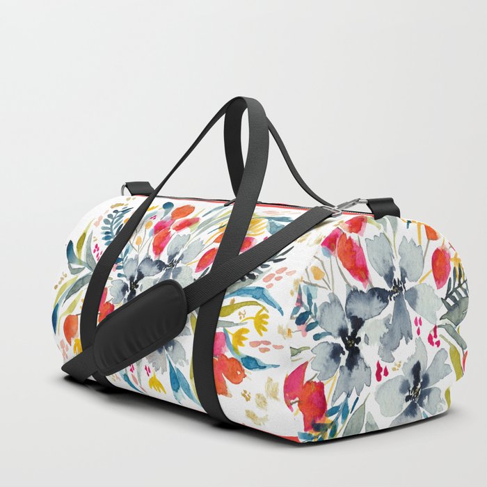 Floral Bouquet in red and blue Duffle Bag by Annabel Thos | Society6