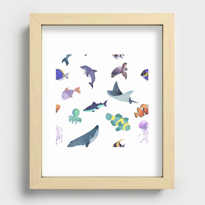 Save ocean Life cute Design for Kids Recessed Framed Print