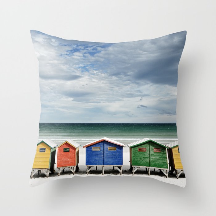 Beach Huts Colorful Houses And Sea Cape Town South Africa Throw Pillow By Jasonmeintjes Society6
