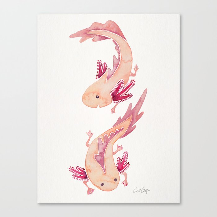 Mexican Axolotls Watercolor Canvas Print