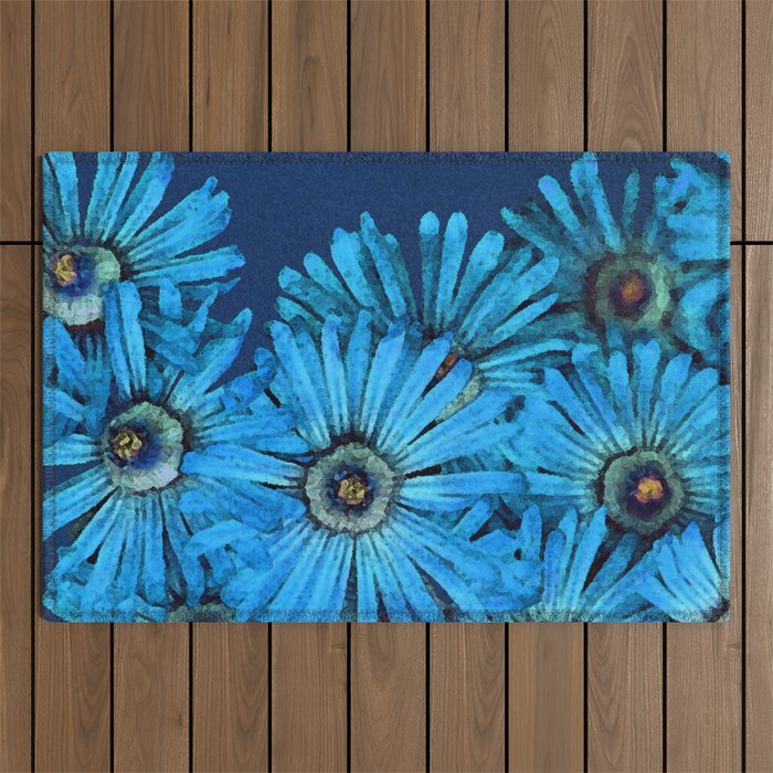 Turquoise Succulent Flowers Outdoor Rug