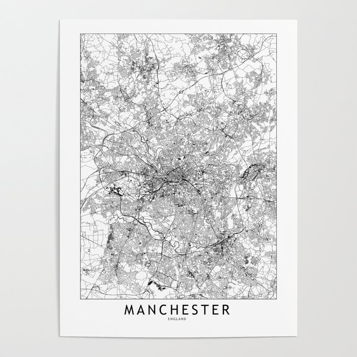Manchester White Map Poster