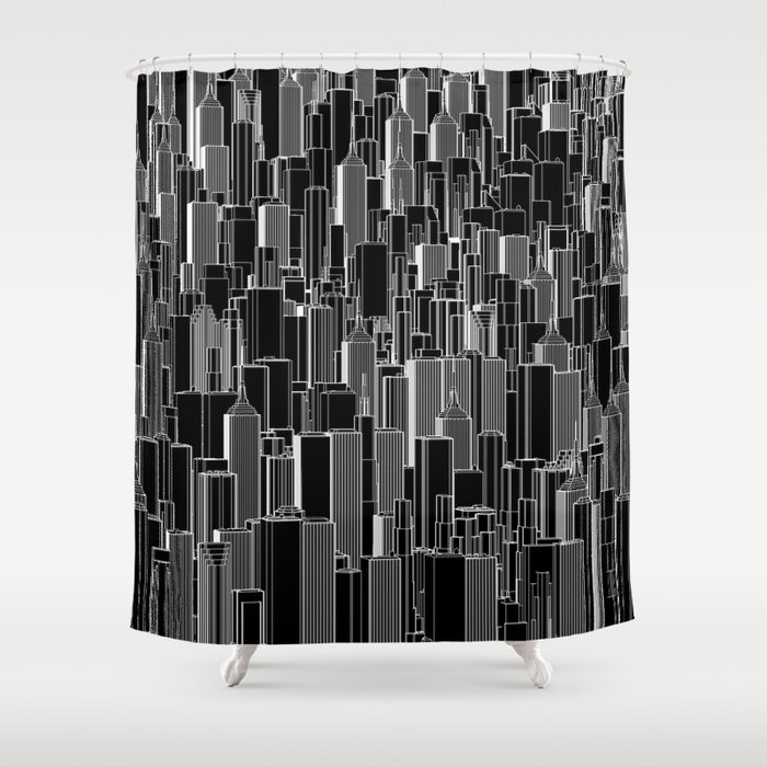 Tall city B&W inverted / Lineart city pattern Shower Curtain