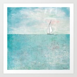 Boat Art Print | Nature, Shedenhelm, Aqua, Blue, Spring, Nautical, Solitary, Coastal, Summer, Vacation 