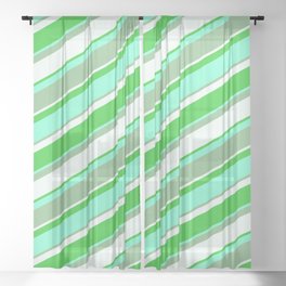 [ Thumbnail: Aquamarine, Dark Sea Green, Mint Cream & Lime Green Colored Lined Pattern Sheer Curtain ]