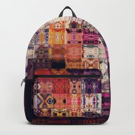art abstract colorful geometric pattern; paper textured tiled background in purple, viole, fuchsia, red, orange, black and beige white colors Backpack