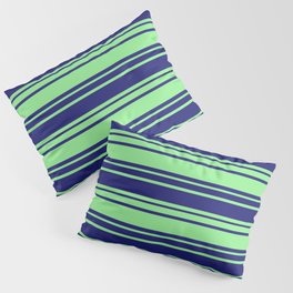 [ Thumbnail: Midnight Blue and Light Green Colored Striped/Lined Pattern Pillow Sham ]