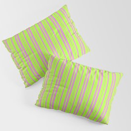[ Thumbnail: Light Green & Violet Colored Pattern of Stripes Pillow Sham ]