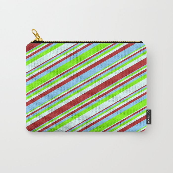 Red, Light Sky Blue, Green, and Light Cyan Colored Striped/Lined Pattern Carry-All Pouch