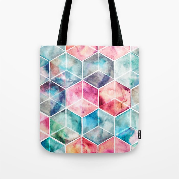 Translucent Watercolor Hexagon Cubes Tote Bag