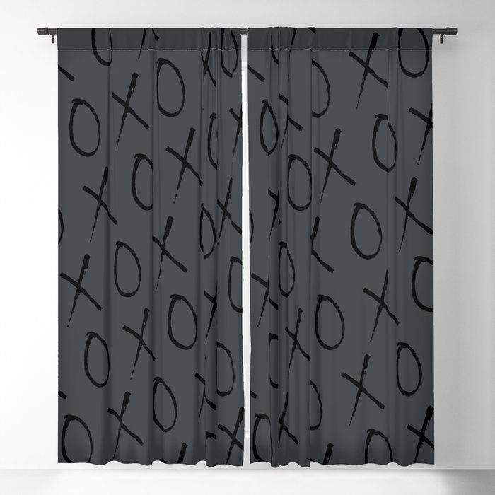 Punk Rock XOXO Pattern Black Gray Blackout Curtain