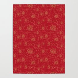 Golden Roses on Red Poster