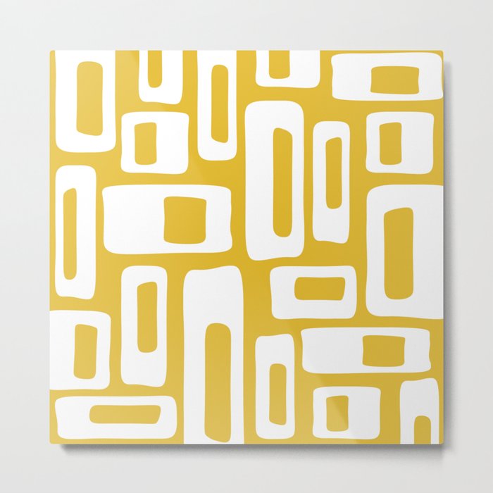 Retro Mid Century Modern Abstract Pattern 335 Mustard Yellow Metal Print