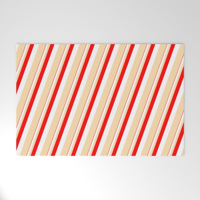 Red, White, and Tan Colored Lines/Stripes Pattern Welcome Mat